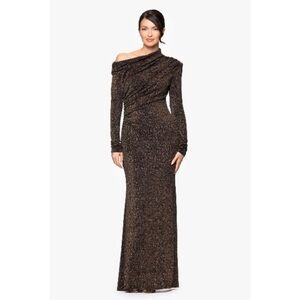 Betsy & Adam metallic knit floor length dress